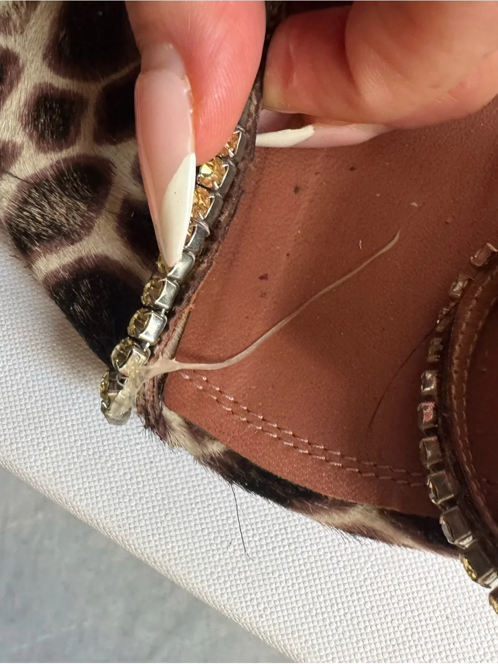 Amina Muaddi Giraffe-Print Crystal Strap Heels in Black & White Size 8